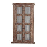 Carved Wood Door with Frame and Iron Rod, 2 Piece
