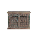 Wooden Sideboard Two Door, Faded Green and Brown