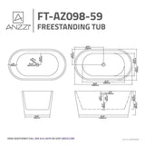Chand Series 59 in. x 30 in. Flat Bottom Acrylic Freestanding Soaking Bathtub with Center Drain in Glossy White