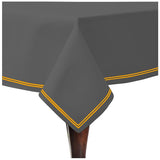 Double Embroidery Border Sateen Cotton Solid Table Cloth - Dark Grey