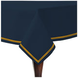 Double Embroidery Border Sateen Cotton Solid Table Cloth - Navy