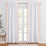 400TC Zig & Zag U Shape Scallop Embroidery Cotton Solid Curtain (Set Of 2)