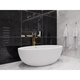 Kekehun Series 76 in. x 41 in. Flat Bottom Solid Surface Freestanding Soaking Bathtub with Center Drain in Matte White