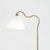 Ornate Brass Ring Base Curved Table Lamp with Triangle White Drum Shade