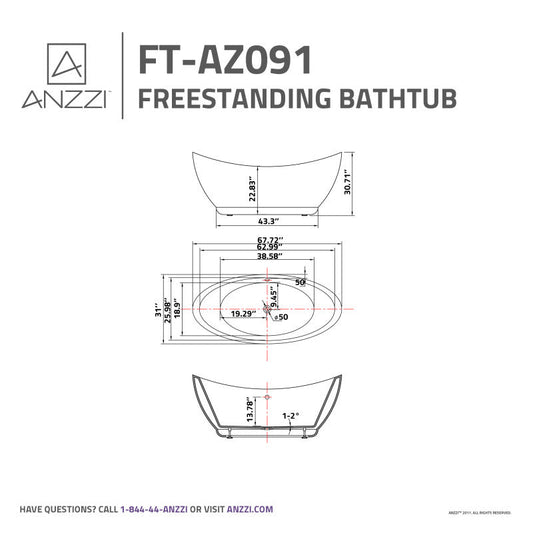 Reginald Series 68 in. x 31 in. Flat Bottom Acrylic Freestanding Soaking Bathtub with Center Drain in Glossy White