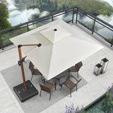 PURPLE LEAF Outdoor Garden Umbrella with Base, Cantilever Umbrellas in Wood Color