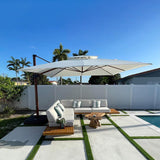 PURPLE LEAF Outdoor Garden Umbrella with Base, Cantilever Umbrellas in Wood Color