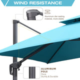 PURPLE LEAF Patio Umbrella with Base, Cantilever Umbrellas for Pool, Turquoise Blue
