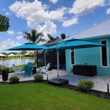 PURPLE LEAF Patio Umbrella with Base, Cantilever Umbrellas for Pool, Turquoise Blue