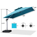 PURPLE LEAF Patio Umbrella with Base, Cantilever Umbrellas for Pool, Turquoise Blue
