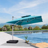 PURPLE LEAF Patio Umbrella with Base, Cantilever Umbrellas for Pool, Turquoise Blue