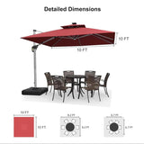 PURPLE LEAF Red Patio Umbrella with Base, Outdoor Cantilever Umbrellas
