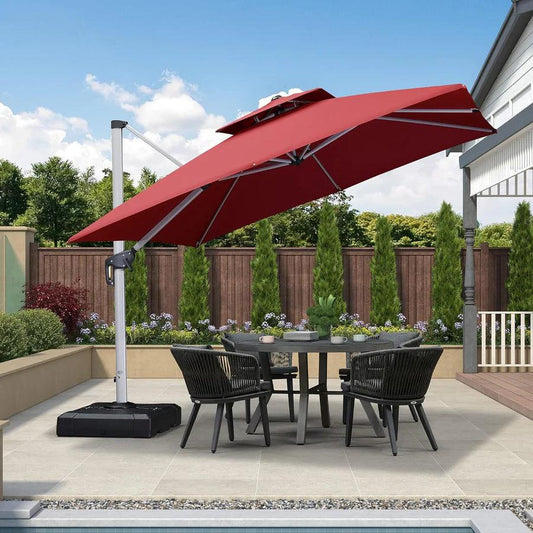 PURPLE LEAF Red Patio Umbrella with Base, Outdoor Cantilever Umbrellas