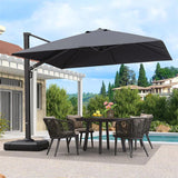 PURPLE LEAF Outdoor Patio Umbrella with Base, Cantilever Umbrellas for Garden, Grey