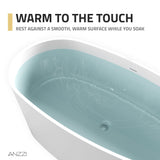 Roccia Series 61 in. x 31 in. Flat Bottom Solid Surface Freestanding Soaking Bathtub with Center Drain in Matte White