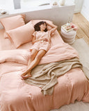 Peach linen duvet cover set (3 pcs)