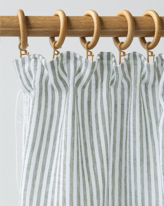 Pencil pleat linen curtain panel (1 pcs) in Striped in Forest Green