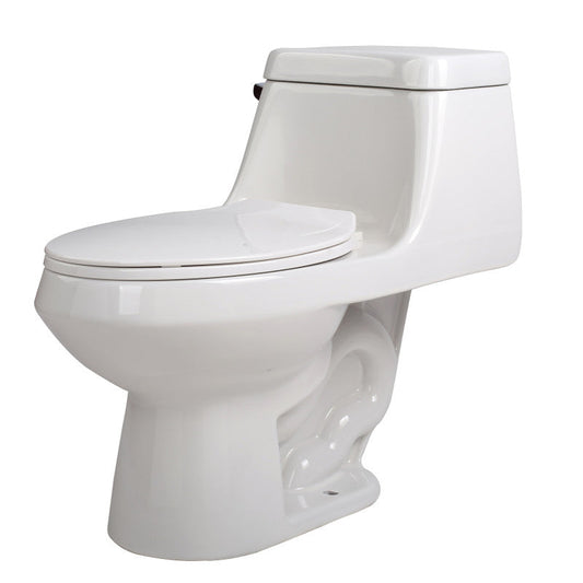 Zeus Series 12 in. Closed Coupled 1.28 GPF Single Flush Elongated Toilet in Glossy White Finish with Soft Close Seat