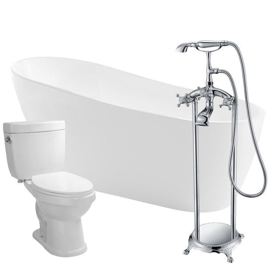Trend 67 in. Acrylic Flatbottom Non-Whirlpool Bathtub with Tugela Faucet and Talos 1.6 GPF Toilet