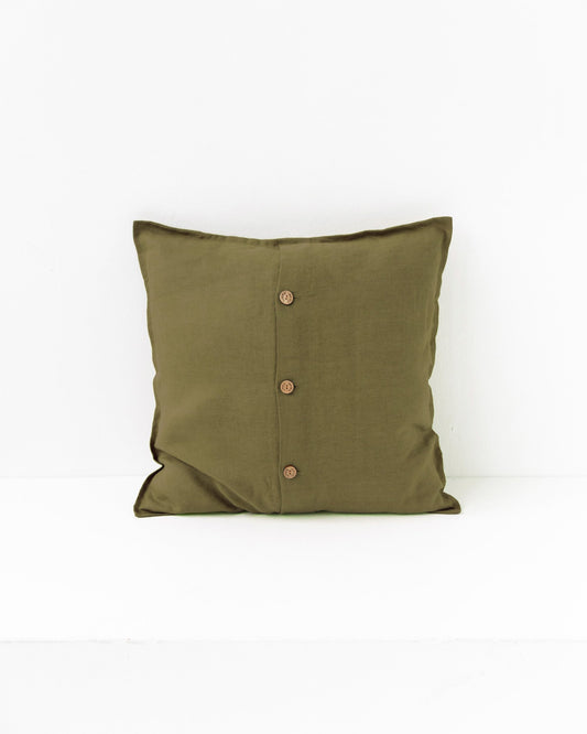 Pillow cover with buttons in Olive green