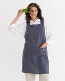 Pinafore cross-back linen apron in Charcoal gray