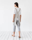 Pinafore cross-back linen apron in Light gray
