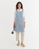 Pinafore cross-back linen apron in Blue melange