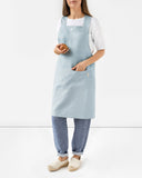 Pinafore cross-back linen apron in Dusty blue