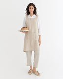 Pinafore cross-back linen apron in Natural linen