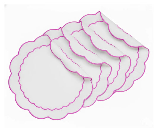 Pink Scallop Placemat - White Round Placemats