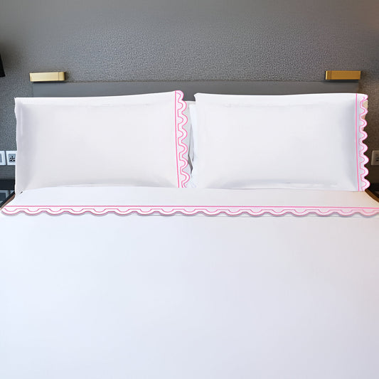 Imaginary Scallop 400TC Cotton Embroidery Sateen Solid Sheet Set