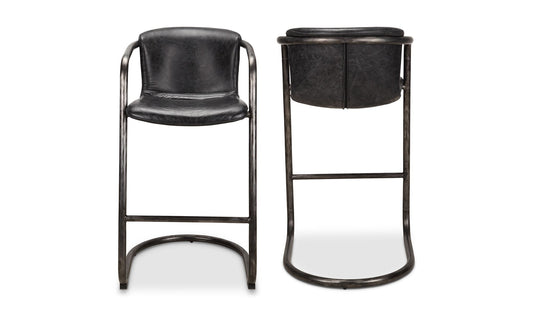 Freeman Barstool Onyx Black Leather - Set Of Two