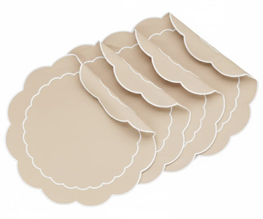 Beige Round Placemats with Scalloped Edge