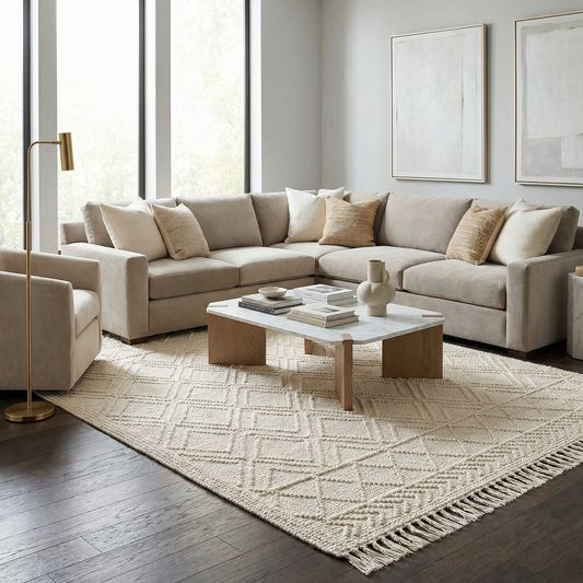 Ramsbury Beige Trellis Wool Rug