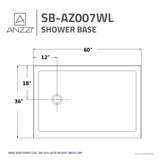ANZZI Colossi 60" x 36" Single Threshold Shower Pan, Durable Marine Grade Acrylic, cUPC Certified, Alcove Installation, White Finish