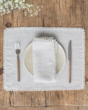 Pom pom trim linen napkin set of 2 in Light gray