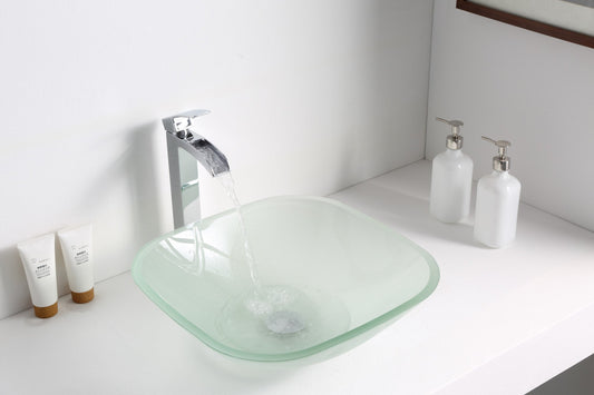 Vista Series 17 in. Bathroom Vessel Sink with Scratch-Tough and Stain-Resistant Surface in Lustrous Frosted Finish Glass