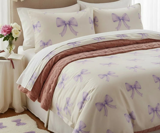 Bow Pattern Bed Sheet Set – 100% Cotton