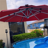 PURPLE LEAF Round Cantilever Umbrella with Base, Outdoor Umbrellas with Lights
