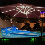 PURPLE LEAF Round Cantilever Umbrella with Base, Outdoor Umbrellas with Lights