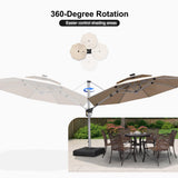 PURPLE LEAF Round Solar Lighted Cantilever Umbrella Outside Patio Umbrella with Lights