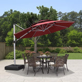 PURPLE LEAF Round Solar Lighted Cantilever Umbrella Outside Patio Umbrella with Lights