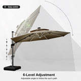 PURPLE LEAF Round Solar Lighted Cantilever Umbrella Outside Patio Umbrella with Lights