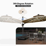 PURPLE LEAF Round Solar Lighted Cantilever Umbrella Outside Patio Umbrella with Lights