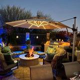 PURPLE LEAF Round Cantilever Umbrella with Base, Outdoor Umbrellas with Lights