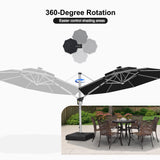 PURPLE LEAF Round Solar Lighted Cantilever Umbrella Outside Patio Umbrella with Lights