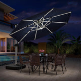 PURPLE LEAF Round Solar Lighted Cantilever Umbrella Outside Patio Umbrella with Lights