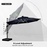 PURPLE LEAF Round Solar Lighted Cantilever Umbrella Outside Patio Umbrella with Lights