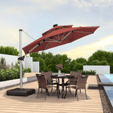 PURPLE LEAF Round Solar Lighted Cantilever Umbrella Outside Patio Umbrella with Lights