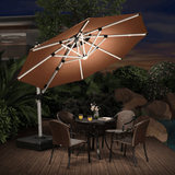 PURPLE LEAF Round Solar Lighted Cantilever Umbrella Outside Patio Umbrella with Lights